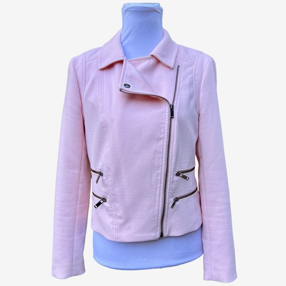 BANANA REPUBLIC  Zip Up Moto Jacket Pale Pink zippers 8